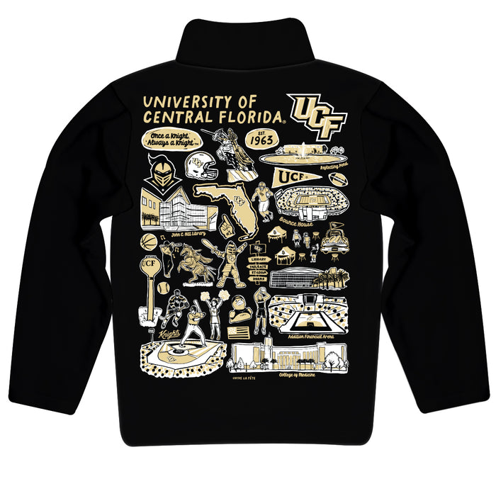 UCF Knights Hand Sketched Vive La Fete Impressions Artwork  Black Boys Quarter Zip Pullover V1