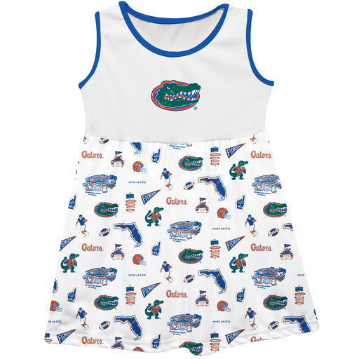 Florida Gators Sleeveless Tank Dress Girls White Repeat Print Hand Sketched Vive La Fete Impressions