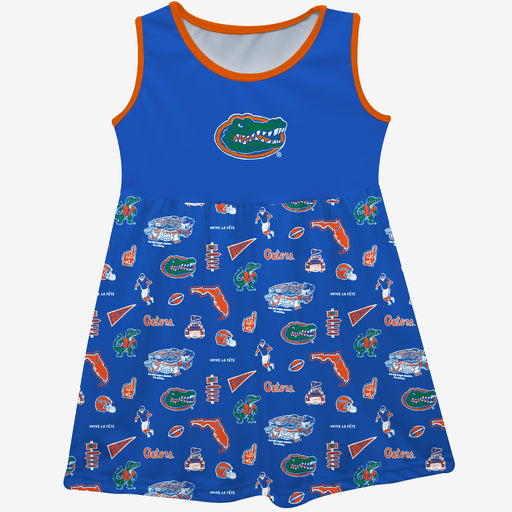 Florida Gators Sleeveless Tank Dress Girls Blue Repeat Print Hand Sketched Vive La Fete Impressions