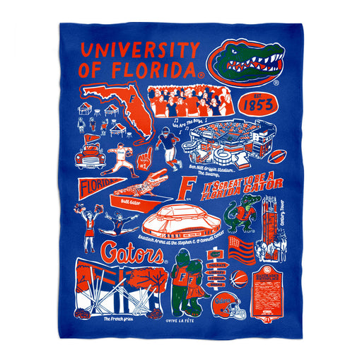 Florida Gators Royal Hand Sketched Vive La Fete Impressions Artwork Plush Soft Minky Blanket 36 x 48