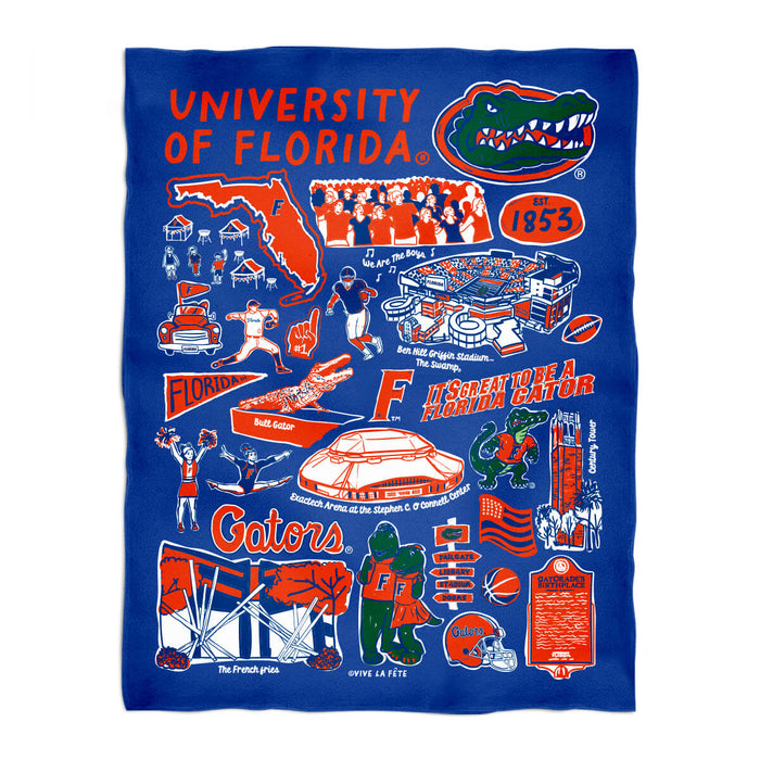 Florida Gators Royal Hand Sketched Vive La Fete Impressions Artwork Plush Soft Minky Blanket 36 x 48