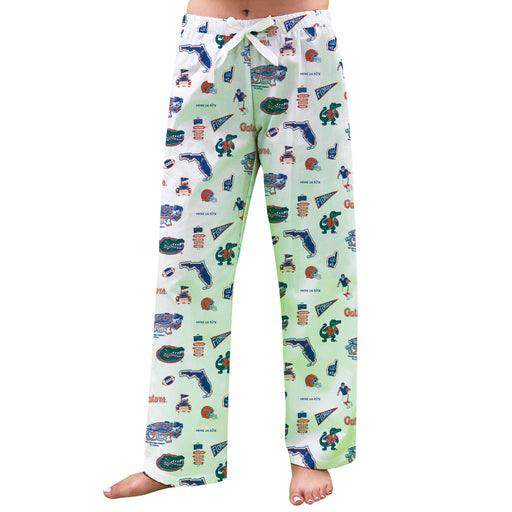 Florida Gators Repeat Print Hand Sketched Vive La Fete Impressions Artwork Womens  White  Lounge Pants