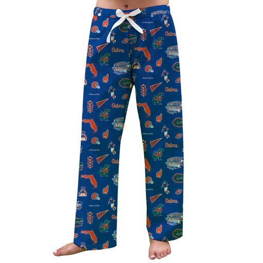 Florida Gators Repeat Print Hand Sketched Vive La Fete Impressions Artwork Womens  Blue  Lounge Pants