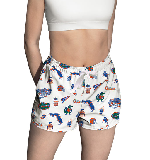 Florida Gators Repeat Print Hand Sketched Vive La Fete Impressions Artwork Womens White Lounge Shorts