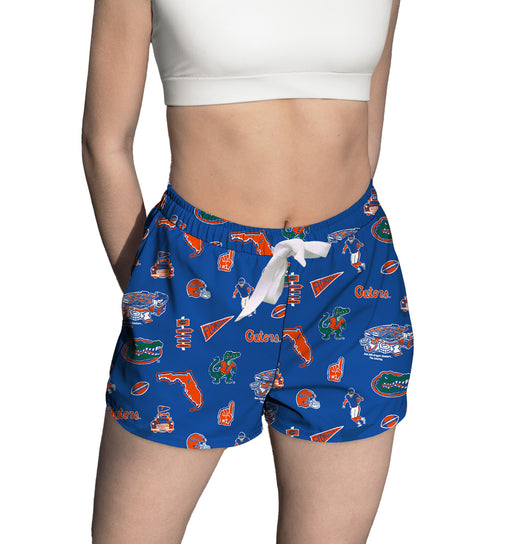 Florida Gators Repeat Print Hand Sketched Vive La Fete Impressions Artwork Womens Blue Lounge Shorts