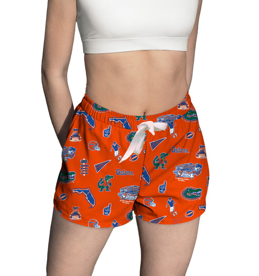 Florida Gators Repeat Print Hand Sketched Vive La Fete Impressions Artwork Womens Orange Lounge Shorts