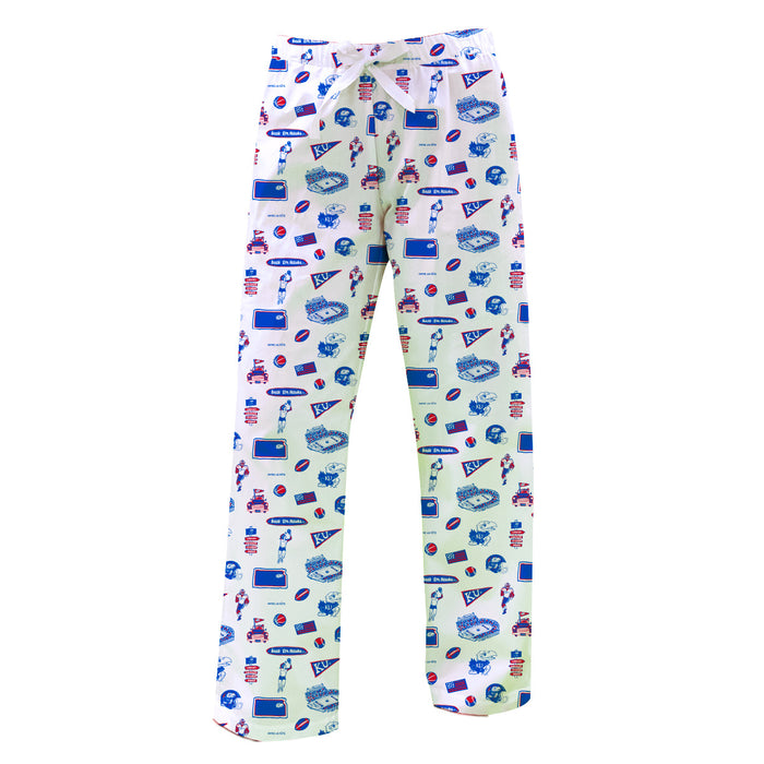 Kansas Jayhawks Repeat Print Hand Sketched Vive La Fete Impressions Artwork Womens  White  Lounge Pants