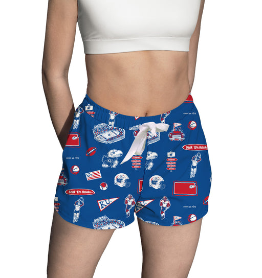 Kansas Jayhawks Repeat Print Hand Sketched Vive La Fete Impressions Artwork Womens Blue Lounge Shorts