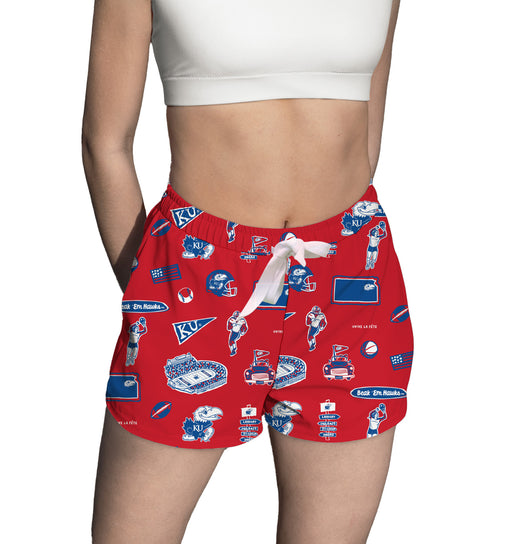 Kansas Jayhawks Repeat Print Hand Sketched Vive La Fete Impressions Artwork Womens Red Lounge Shorts