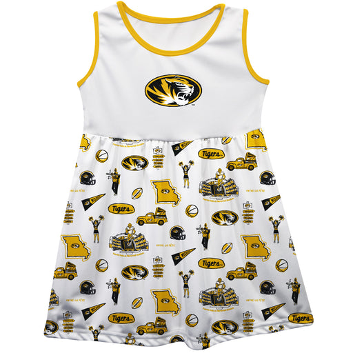 Missouri Tigers MU Sleeveless Tank Dress Girls White Repeat Print Hand Sketched Vive La Fete Impressions