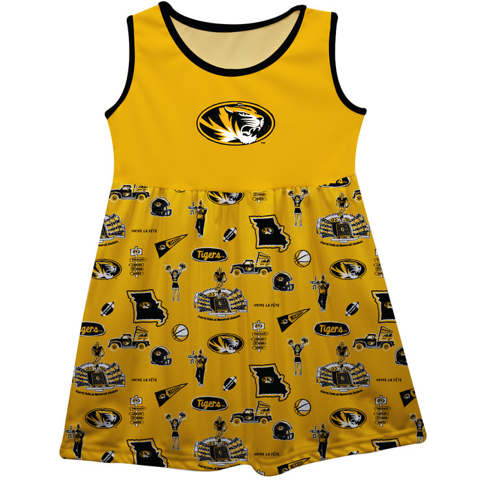 Missouri Tigers MU Sleeveless Tank Dress Girls Gold Repeat Print Hand Sketched Vive La Fete Impressions