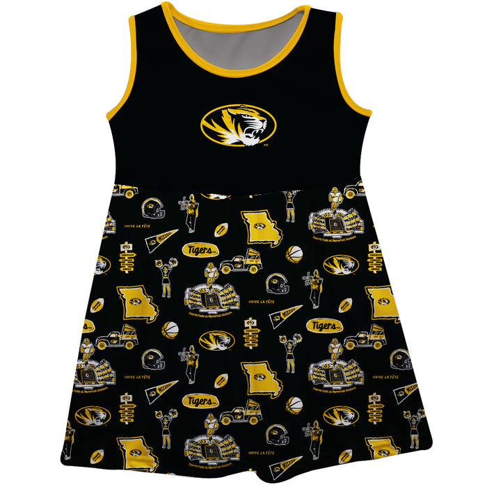 Missouri Tigers MU Sleeveless Tank Dress Girls Black Repeat Print Hand Sketched Vive La Fete Impressions