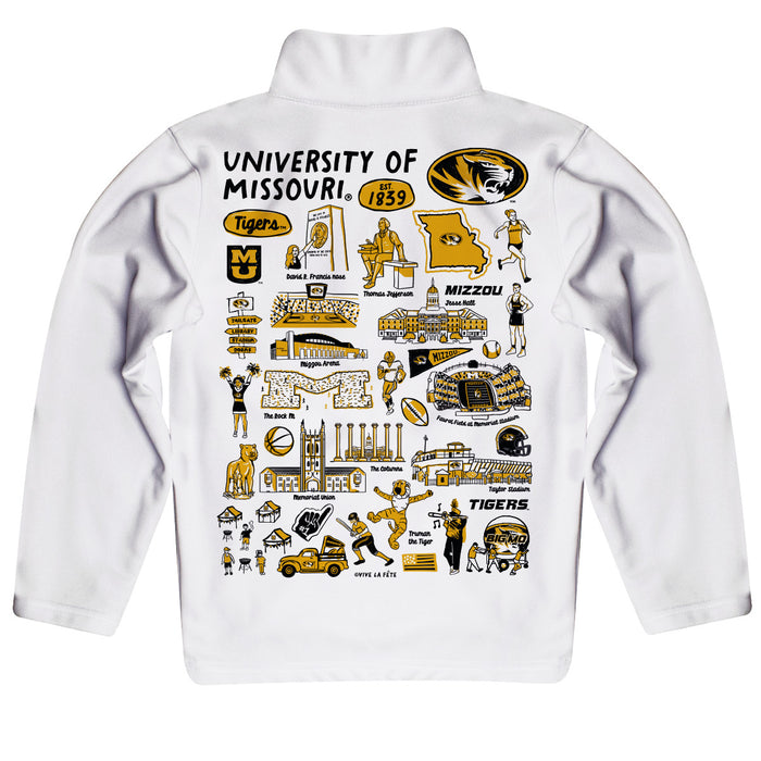 Missouri Tigers MU Hand Sketched Vive La Fete Impressions Artwork  White Boys Quarter Zip Pullover V1