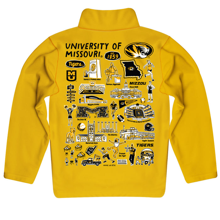 Missouri Tigers MU Hand Sketched Vive La Fete Impressions Artwork Gold Boys Quarter Zip Pullover V1