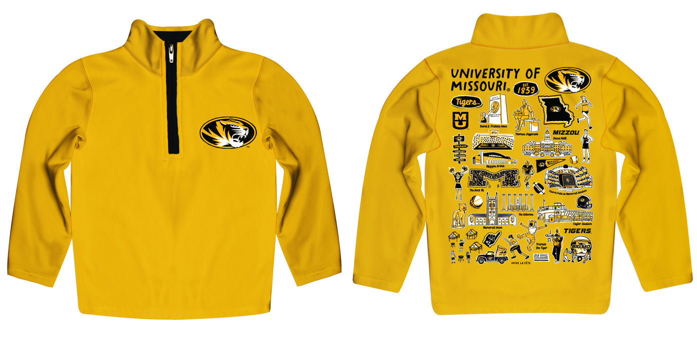 Missouri Tigers MU Hand Sketched Vive La Fete Impressions Artwork Gold Boys Quarter Zip Pullover V1