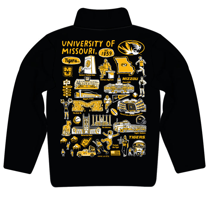 Missouri Tigers MU Hand Sketched Vive La Fete Impressions Artwork  Black Boys Quarter Zip Pullover V1