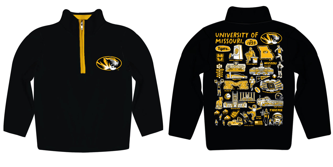 Missouri Tigers MU Hand Sketched Vive La Fete Impressions Artwork  Black Boys Quarter Zip Pullover V1