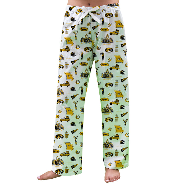 Missouri Tigers MU Repeat Print Hand Sketched Vive La Fete Impressions Artwork Womens  White  Lounge Pants