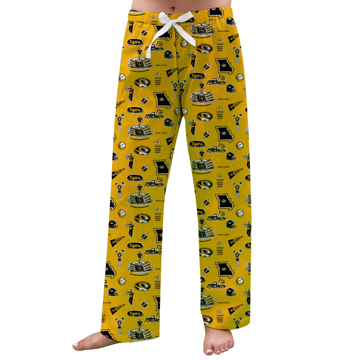 Missouri Tigers MU Repeat Print Hand Sketched Vive La Fete Impressions Artwork Womens  Gold  Lounge Pants