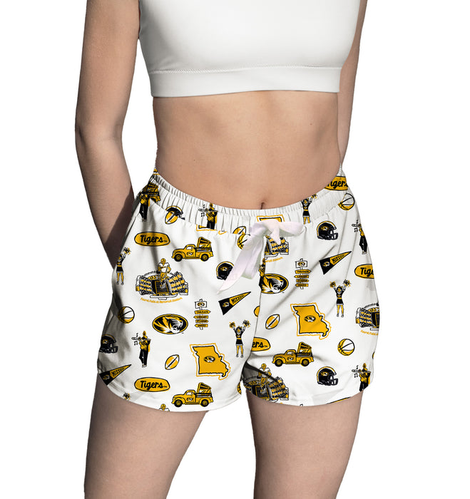 Missouri Tigers MU Repeat Print Hand Sketched Vive La Fete Impressions Artwork Womens White Lounge Shorts