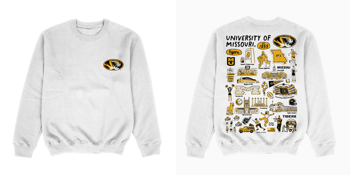 Missouri Tigers MU Hand Sketched Impressions Artwork White Crewneck Sweatshirt for Women