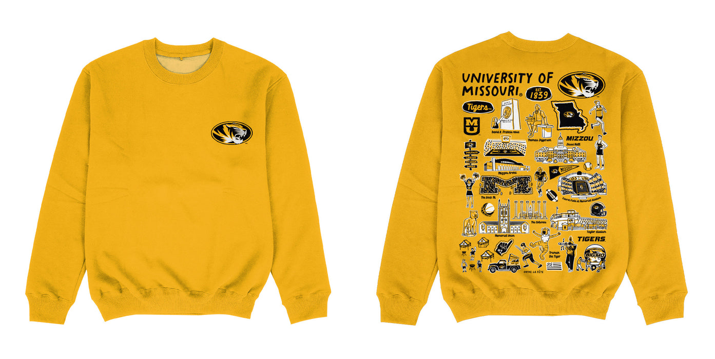 Missouri Tigers MU Hand Sketched Impressions Artwork Gold Crewneck Sweatshirt for Women