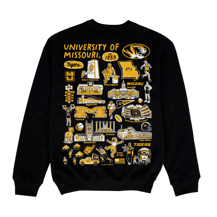 Missouri Tigers MU Hand Sketched Impressions Artwork Black Crewneck Sweatshirt for Women