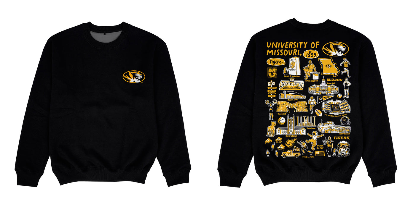 Missouri Tigers MU Hand Sketched Impressions Artwork Black Crewneck Sweatshirt for Women