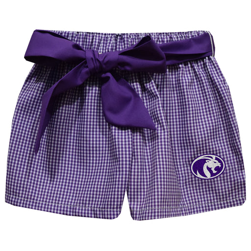 North Alabama Lions Embroidered Purple Gingham Girls Short with Sash