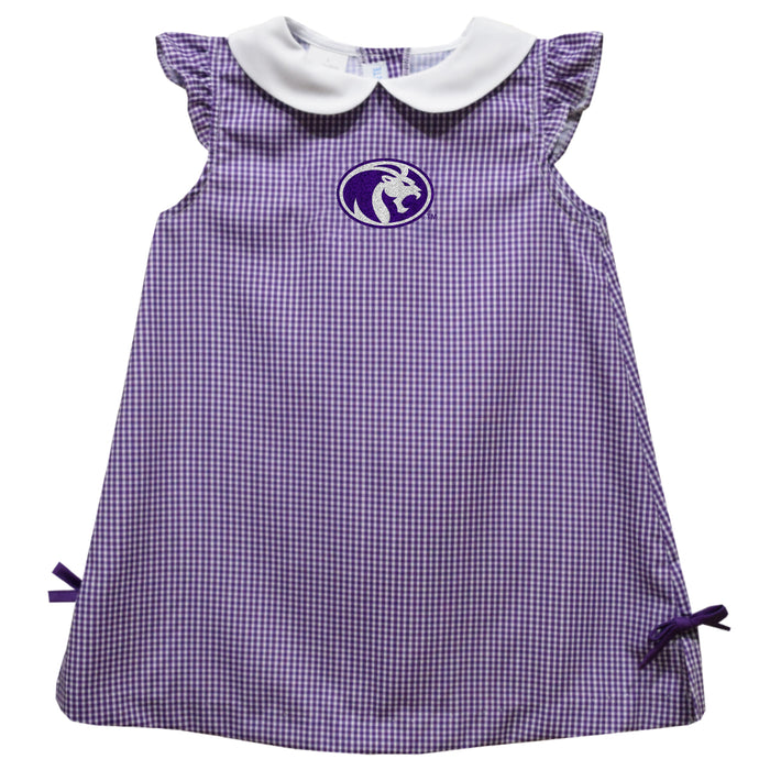 North Alabama Lions Embroidered Purple Gingham A Line Dress