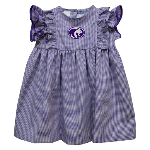 North Alabama Lions Embroidered Purple Gingham Ruffle Dress