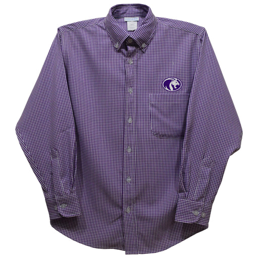 North Alabama Lions Embroidered Purple Gingham Long Sleeve Button Down