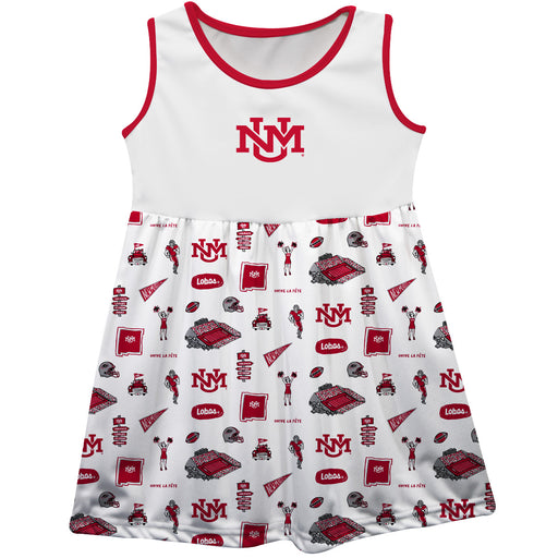 New Mexico Lobos UNM Sleeveless Tank Dress Girls White Repeat Print Hand Sketched Vive La Fete Impressions