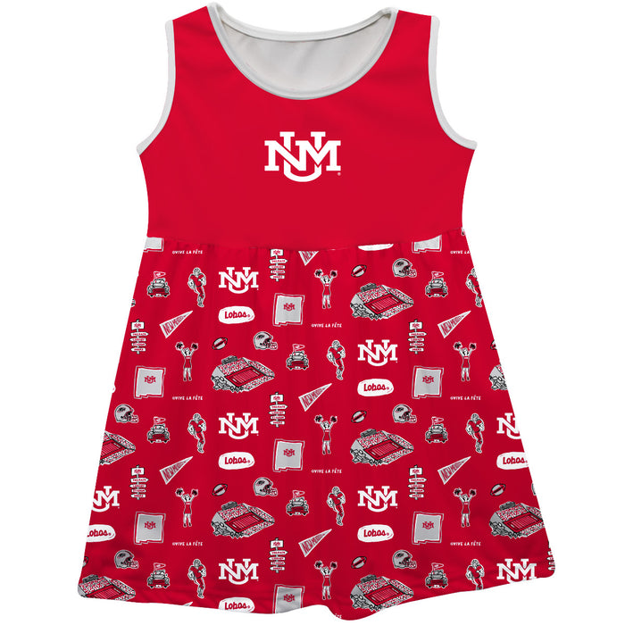 New Mexico Lobos UNM Sleeveless Tank Dress Girls Red Repeat Print Hand Sketched Vive La Fete Impressions