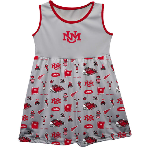 New Mexico Lobos UNM Sleeveless Tank Dress Girls Gray Repeat Print Hand Sketched Vive La Fete Impressions