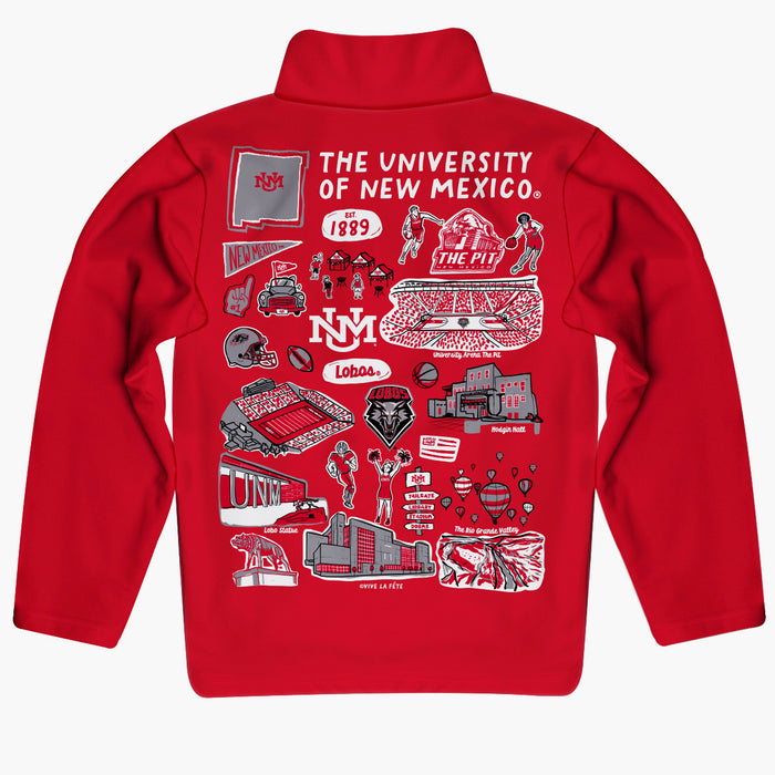 New Mexico Lobos UNM Hand Sketched Vive La Fete Impressions Artwork  Red Boys Quarter Zip Pullover V1