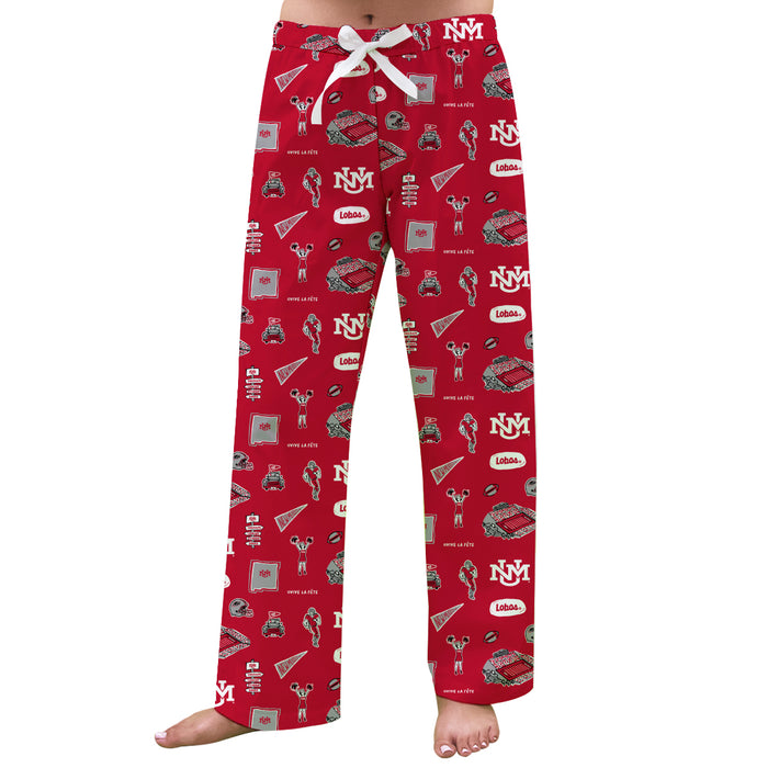 New Mexico Lobos UNM Repeat Print Hand Sketched Vive La Fete Impressions Artwork Womens  Red  Lounge Pants