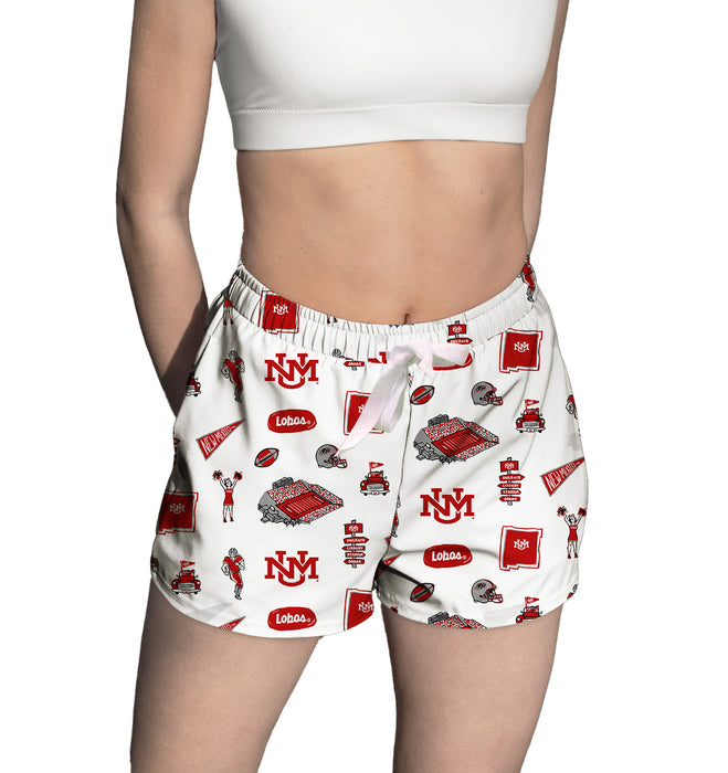 New Mexico Lobos UNM Repeat Print Hand Sketched Vive La Fete Impressions Artwork Womens White Lounge Shorts