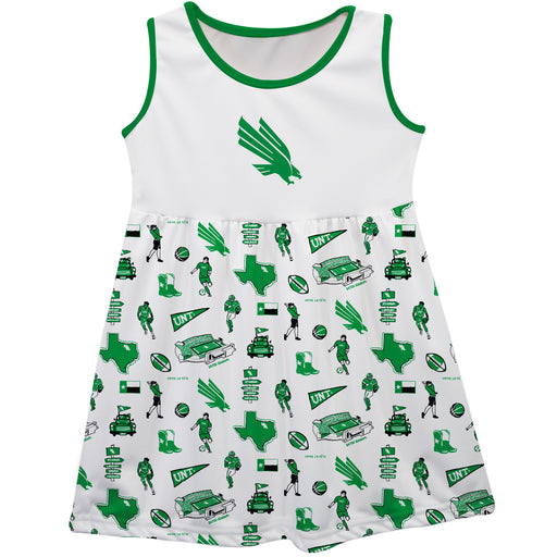 North Texas Mean Green Sleeveless Tank Dress Girls White Repeat Print Hand Sketched Vive La Fete Impressions