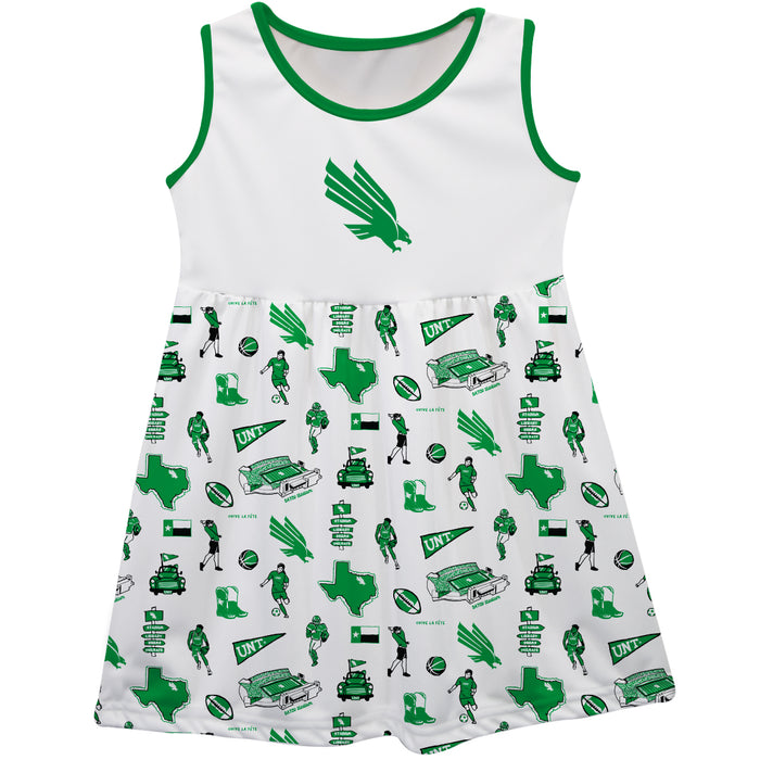 North Texas Mean Green Sleeveless Tank Dress Girls White Repeat Print Hand Sketched Vive La Fete Impressions