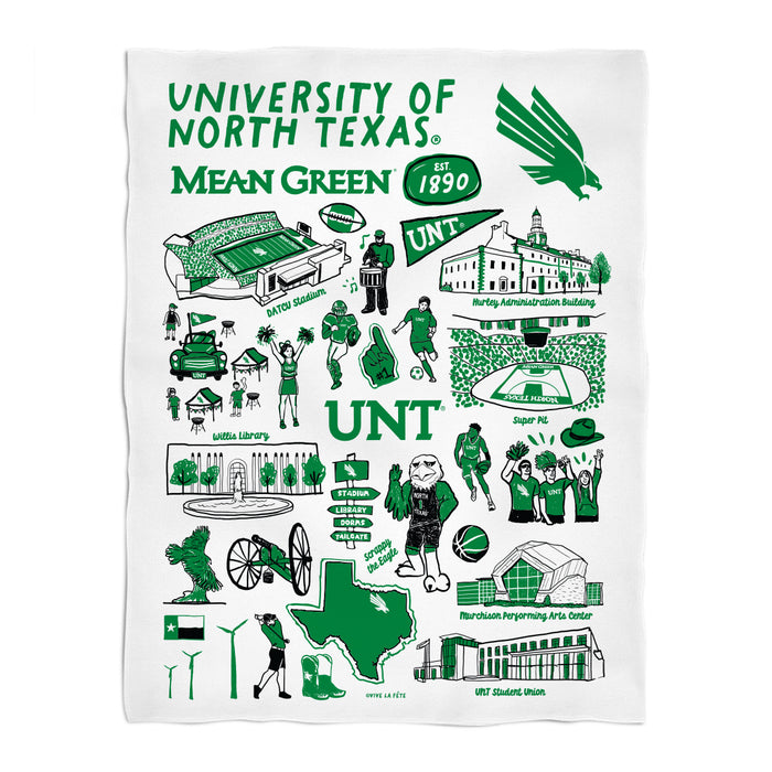 North Texas Mean Green White Hand Sketched Vive La Fete Impressions Artwork Plush Soft Minky Blanket 36 x 48