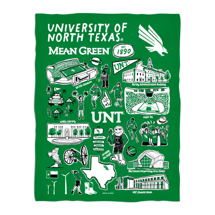 North Texas Mean Green Green Hand Sketched Vive La Fete Impressions Artwork Plush Soft Minky Blanket 36 x 48