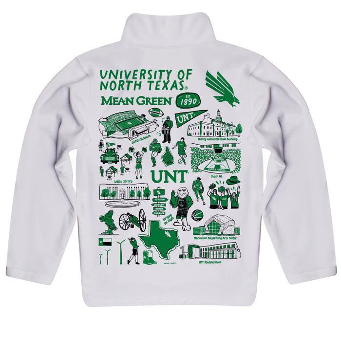 North Texas Mean Green Hand Sketched Vive La Fete Impressions Artwork White Boys Quarter Zip Pullover V1