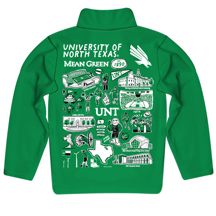 North Texas Mean Green Hand Sketched Vive La Fete Impressions Artwork  Green Boys Quarter Zip Pullover V1