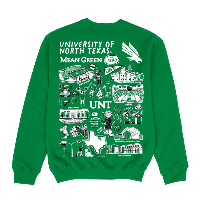 North Texas Mean Green Hand Sketched Impressions Artwork Green Crewneck Sweatshirt for Women