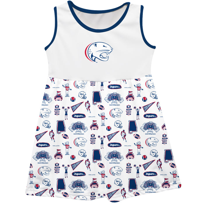 South Alabama Jaguars Sleeveless Tank Dress Girls White Repeat Print Hand Sketched Vive La Fete Impressions