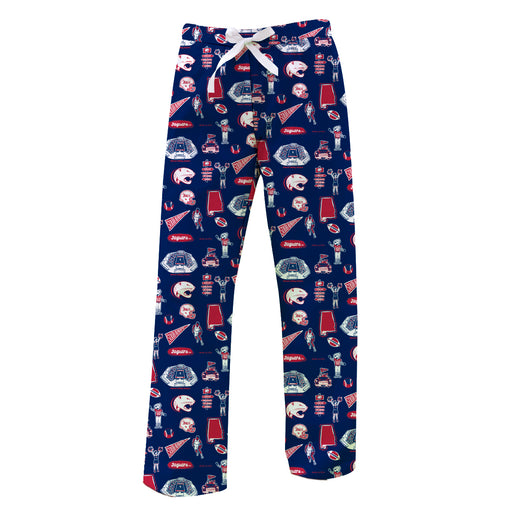 South Alabama Jaguars Repeat Print Hand Sketched Vive La Fete Impressions Artwork Womens  Blue  Lounge Pants