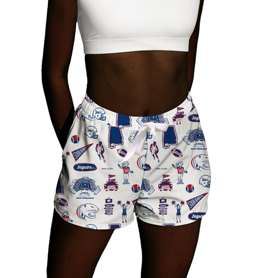 South Alabama Jaguars Repeat Print Hand Sketched Vive La Fete Impressions Artwork Womens White Lounge Shorts