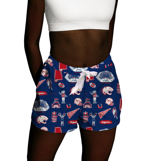 South Alabama Jaguars Repeat Print Hand Sketched Vive La Fete Impressions Artwork Womens Blue Lounge Shorts