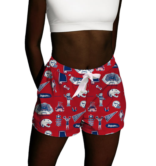 South Alabama Jaguars Repeat Print Hand Sketched Vive La Fete Impressions Artwork Womens Red Lounge Shorts